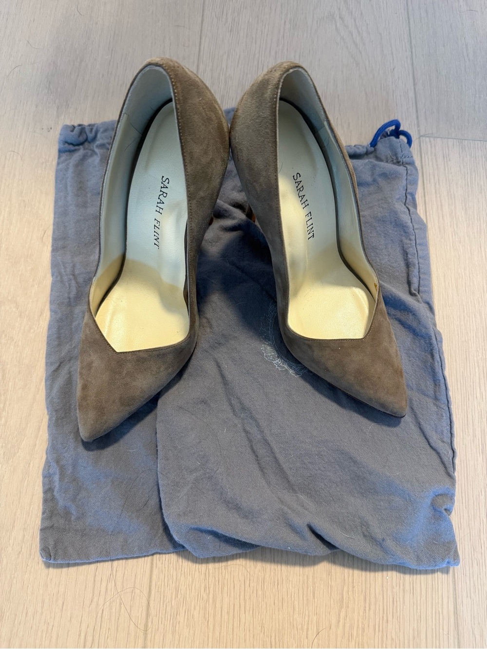 Sarah Flint Taupe Suede Pointed Pumps